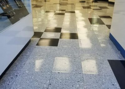 A checkered floor inside of a building