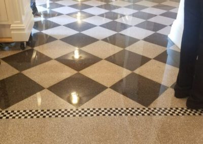 A black and white checkered floor in a house